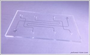 Fully functional Microfluidic chip in PMMA.